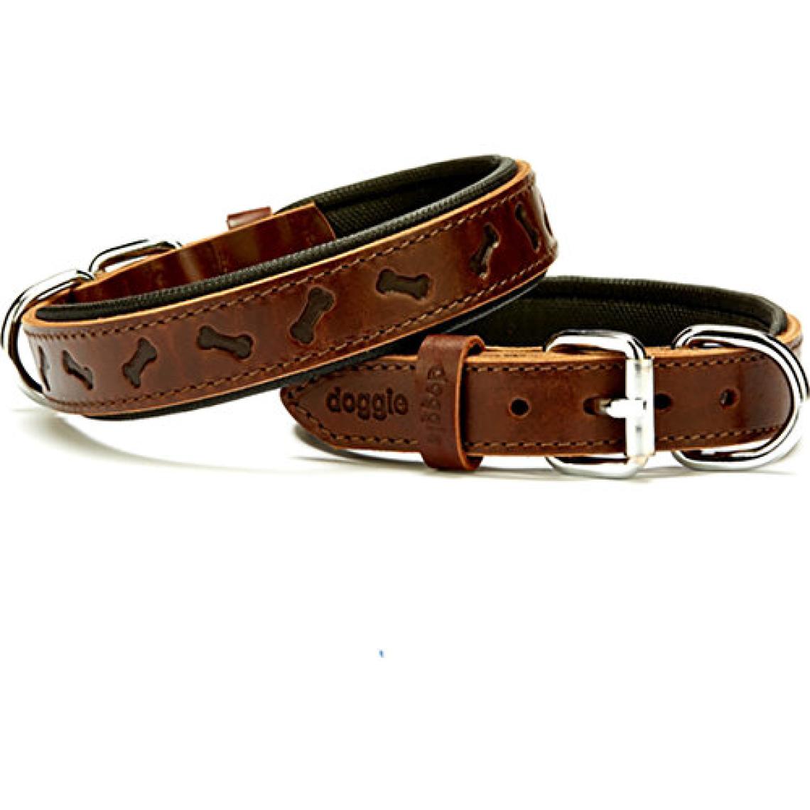 Doggie Deri Kemik Desenli Köpek Boyun Tasması 2.5x37-45 cm - Kahverengi