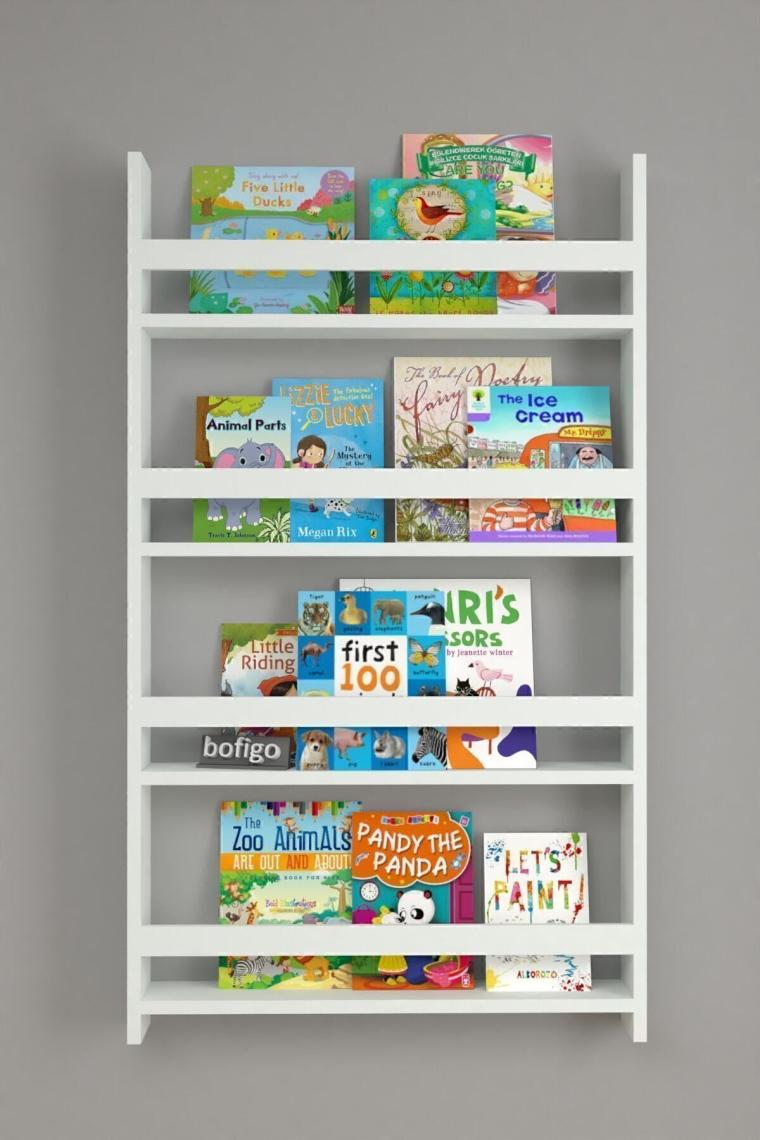 4 Raflı 120 X 74 Cm Montessori Kitaplık Eğitici Çocuk Kitaplığı Beyaz