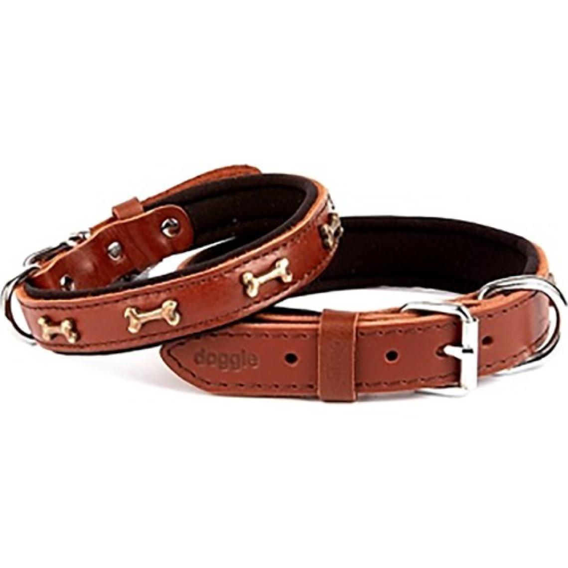 Doggie Deriden El Yapımı Kemik Süslü Köpek Boyun Tasması 2x30-35 cm - Kahverengi