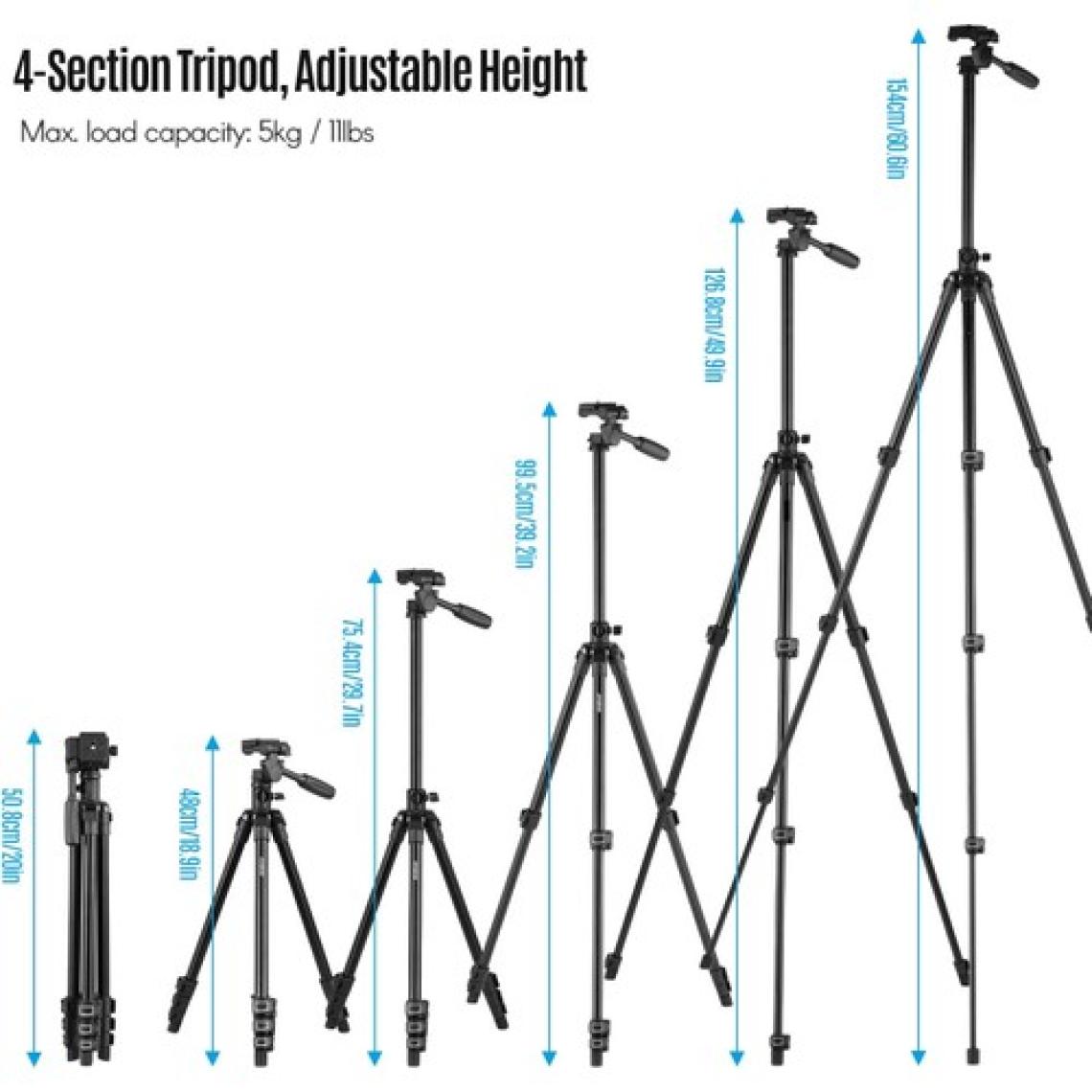Hobimtek HT-T02 Profesyonel Tripod 154 cm Yatay Kullanım Çok Fonksiyonlu Panoramik Kafa 360 Derece Dönebilir