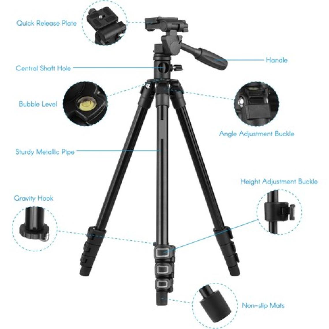 Hobimtek HT-T02 Profesyonel Tripod 154 cm Yatay Kullanım Çok Fonksiyonlu Panoramik Kafa 360 Derece Dönebilir