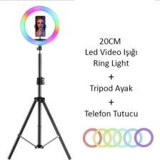 Asfal Rgb Işık Çok Renkli LED Make Up Selfie Işığı 210 cm Tripot Selfie Çubuğu Tiktok Işığı