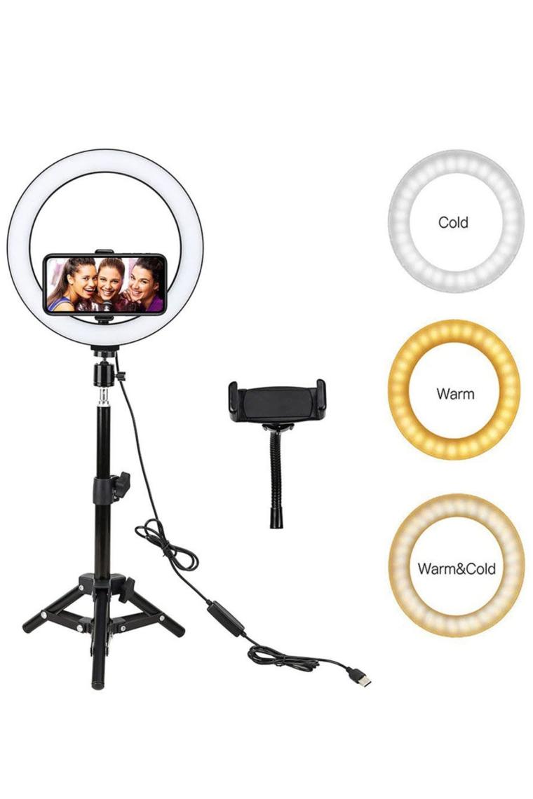 CoverZone Youtuber LED Selfie Işığı Telefon Tutuculu Tripod 10 Inç 2.1 m