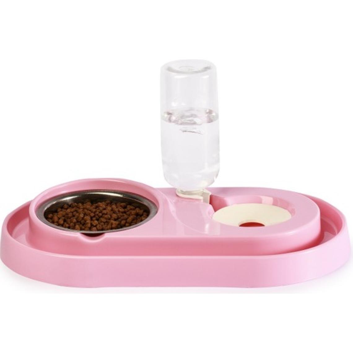 Miapet Hazneli Çelik Taslı Kedi-Köpek Mama ve Su Kabı Seti 500 ml Açık Pembe
