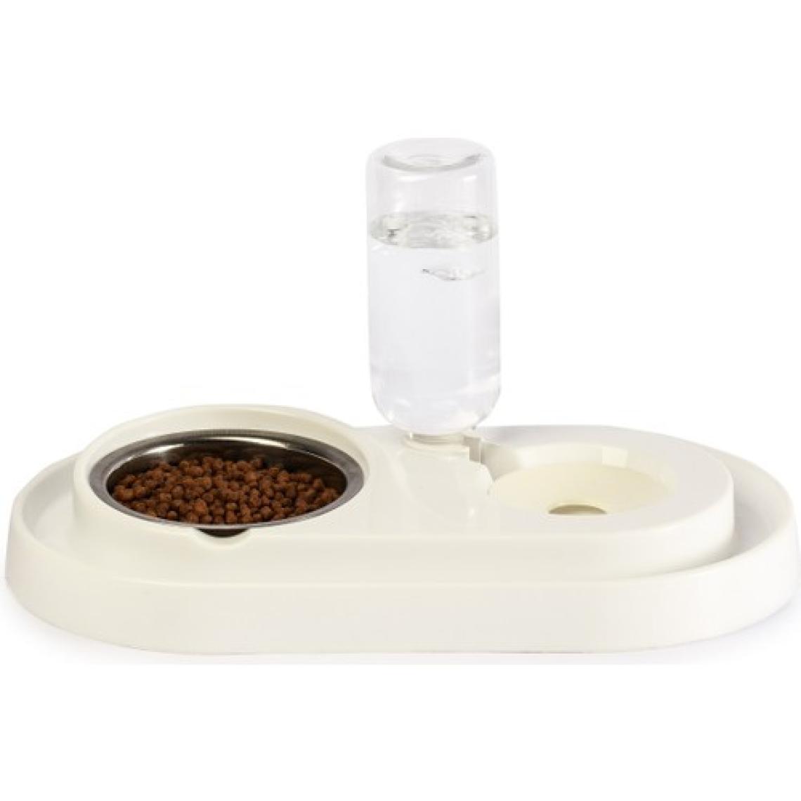 Miapet Hazneli Çelik Taslı Kedi-Köpek Mama ve Su Kabı Seti 500 ml Beyaz