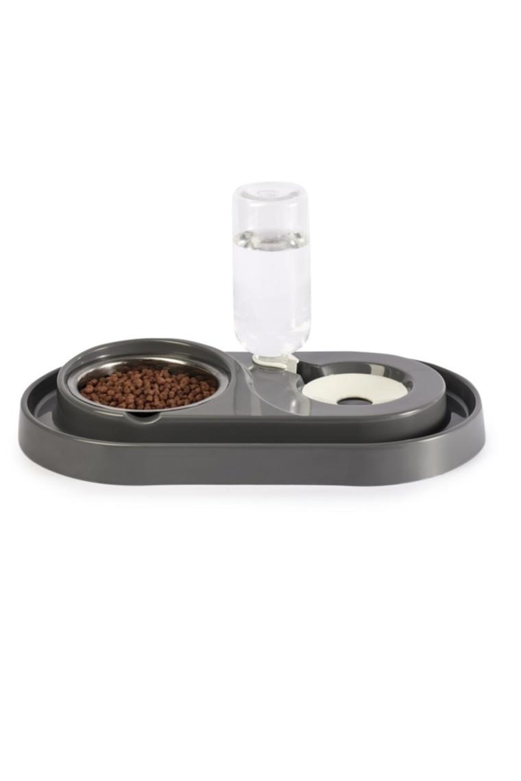 Miapet Çelik Taslı Hazneli 500 ml Gri Kedi Köpek Mama ve Su Kabı Seti