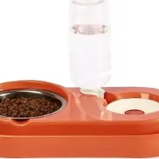 Miapet Hazneli Çelik Taslı Kedi-Köpek Mama ve Su Kabı Seti 500 ml Turuncu