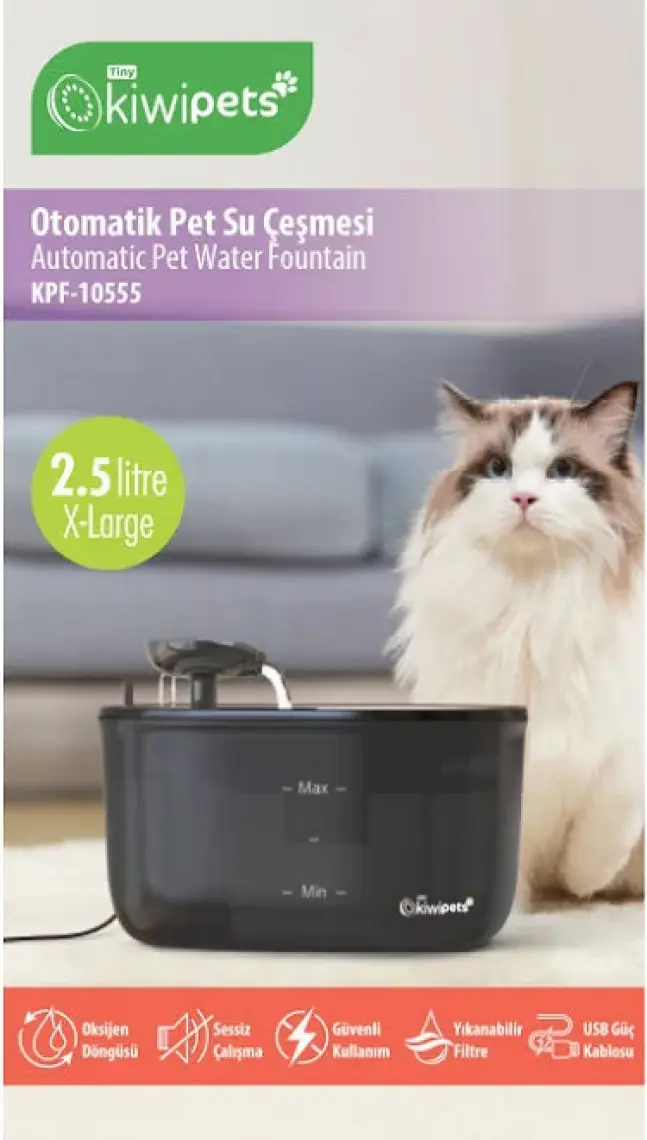 Kiwi Kiwipets Otomatik Kedi Köpek Su Pınarı Su Çeşmesi Ultra Sessiz Su Şelalesi KPF-10555