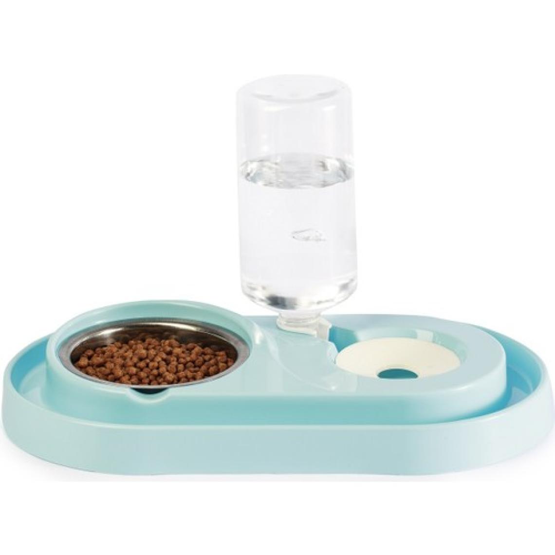 Miapet Hazneli Çelik Taslı Kedi-Köpek Mama ve Su Kabı Seti 1000 ml Turkuaz