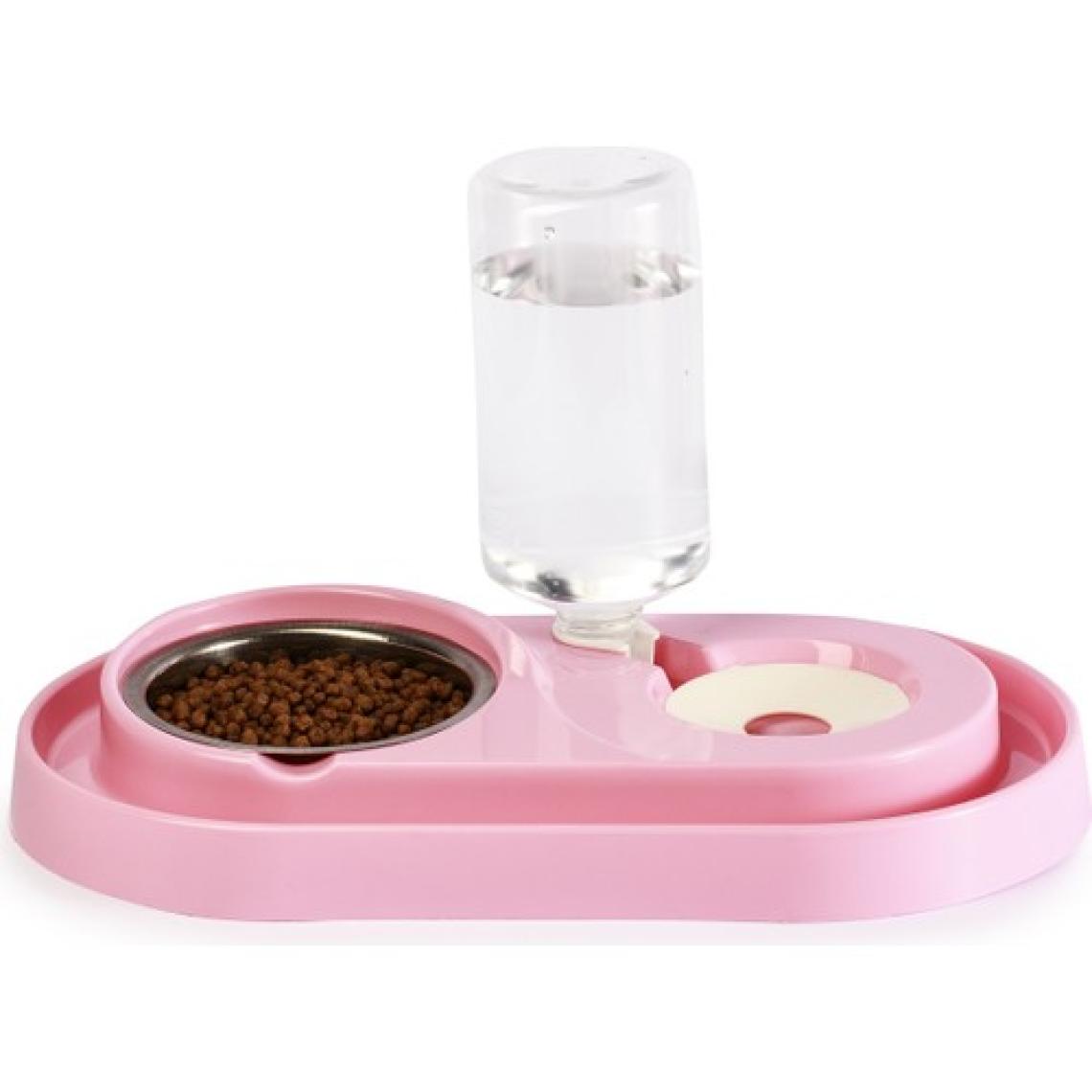 Miapet Hazneli Çelik Taslı Kedi-Köpek Mama ve Su Kabı Seti 1000 ml Açık Pembe