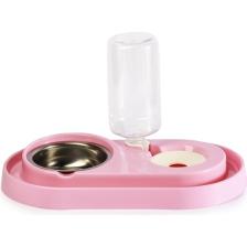 Miapet Hazneli Çelik Taslı Kedi-Köpek Mama ve Su Kabı Seti 1000 ml Açık Pembe