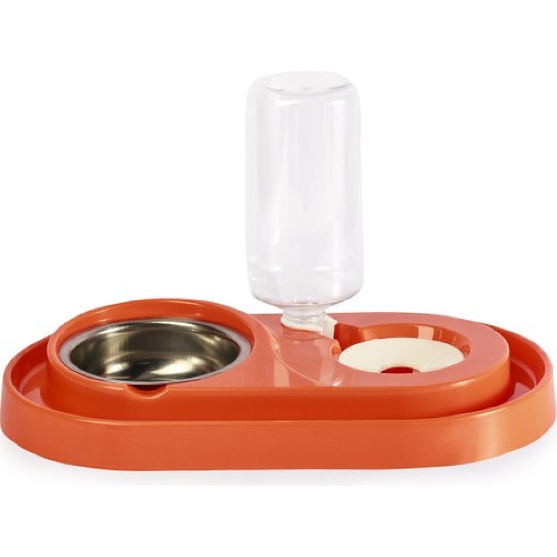 Miapet Hazneli Çelik Taslı Kedi-Köpek Mama ve Su Kabı Seti 1000 ml Turuncu