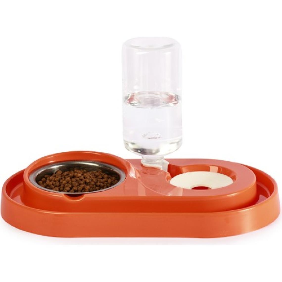 Miapet Hazneli Çelik Taslı Kedi-Köpek Mama ve Su Kabı Seti 1000 ml Turuncu