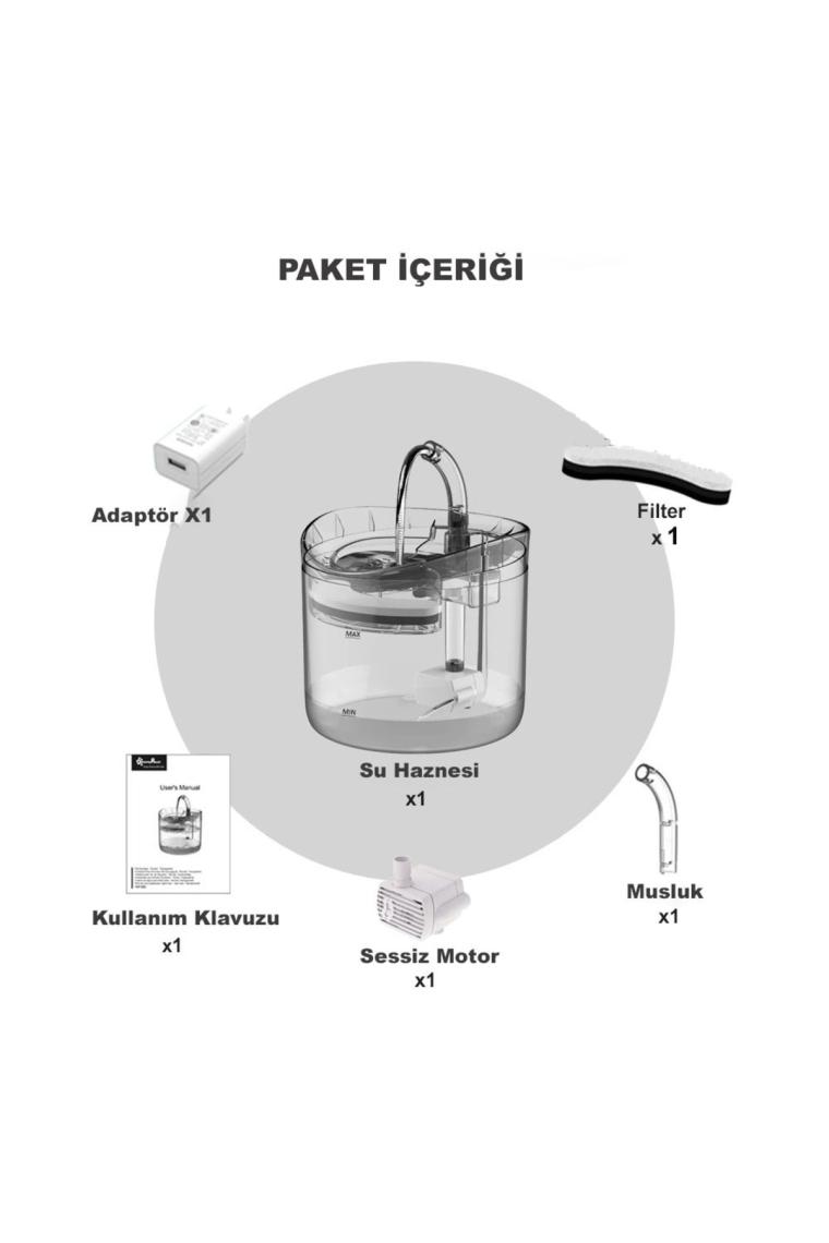 Otomatik Pet Kedi Köpek Su Pınarı Çeşmesi Şelalesi Sebil