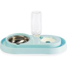 Miapet Hazneli Çelik Taslı Kedi-Köpek Mama ve Su Kabı Seti 500 ml Turkuaz