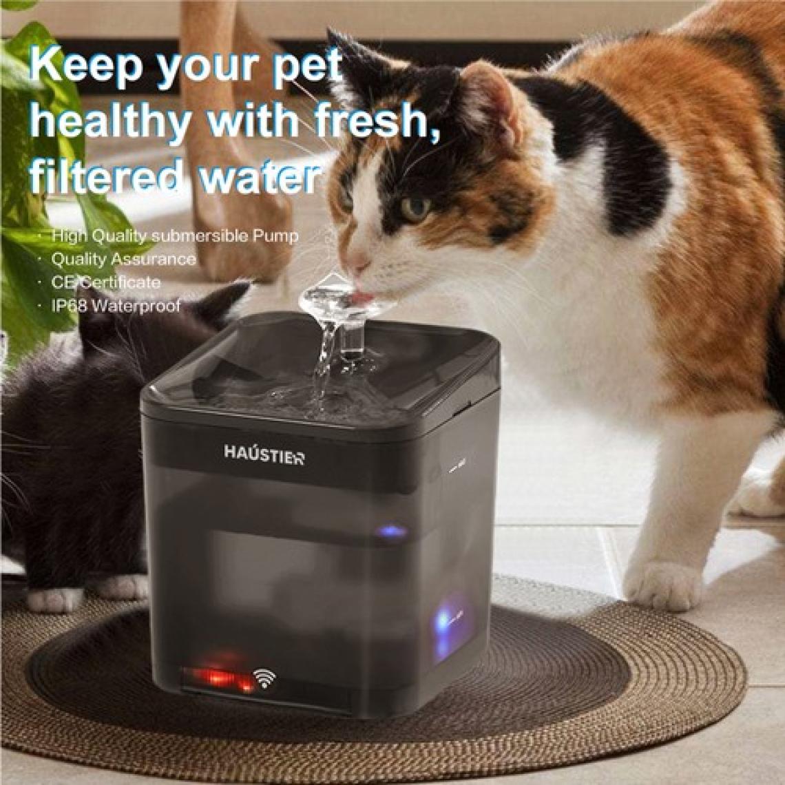 Haustier WF004 Akıllı Kedi Köpek Su Sebili Su Şelalesi Su Pınarı, Uv Su Filtrelemeli - Smart Wifi - Tuya App, Ultra Sessiz, Siyah