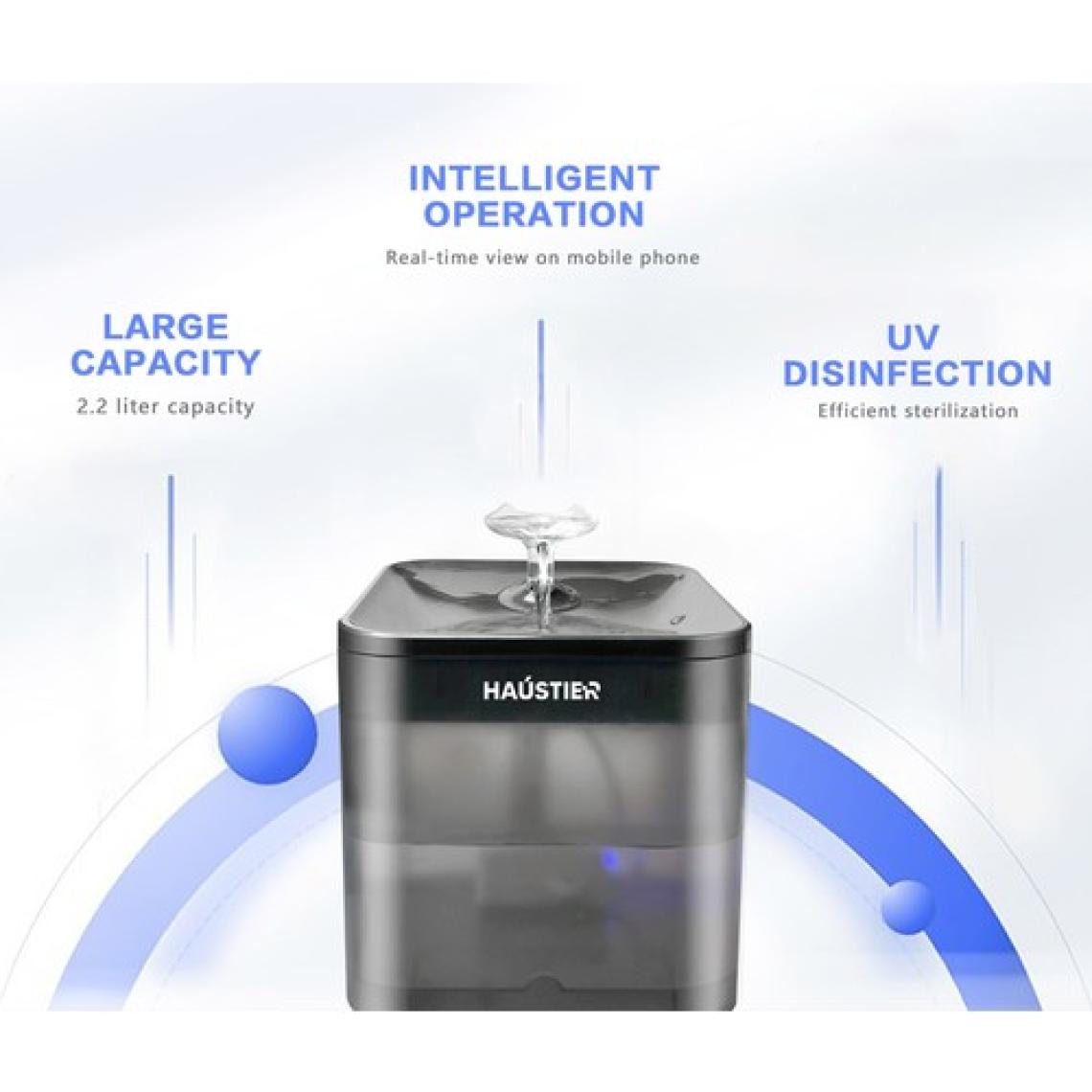 Haustier WF004 Akıllı Kedi Köpek Su Sebili Su Şelalesi Su Pınarı, Uv Su Filtrelemeli - Smart Wifi - Tuya App, Ultra Sessiz, Siyah