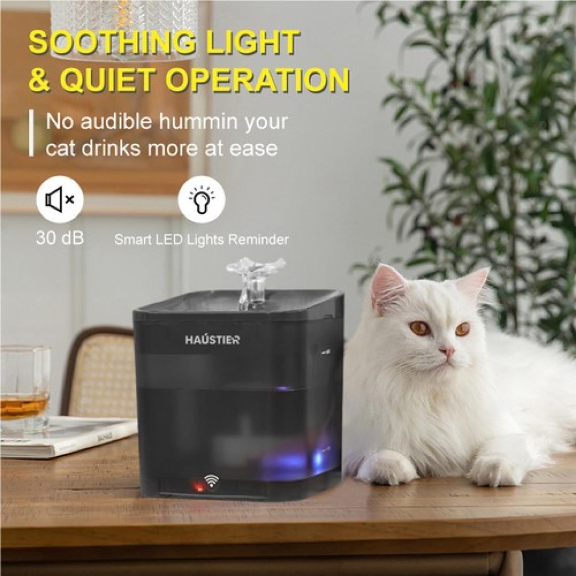Haustier WF004 Akıllı Kedi Köpek Su Sebili Su Şelalesi Su Pınarı, Uv Su Filtrelemeli - Smart Wifi - Tuya App, Ultra Sessiz, Siyah