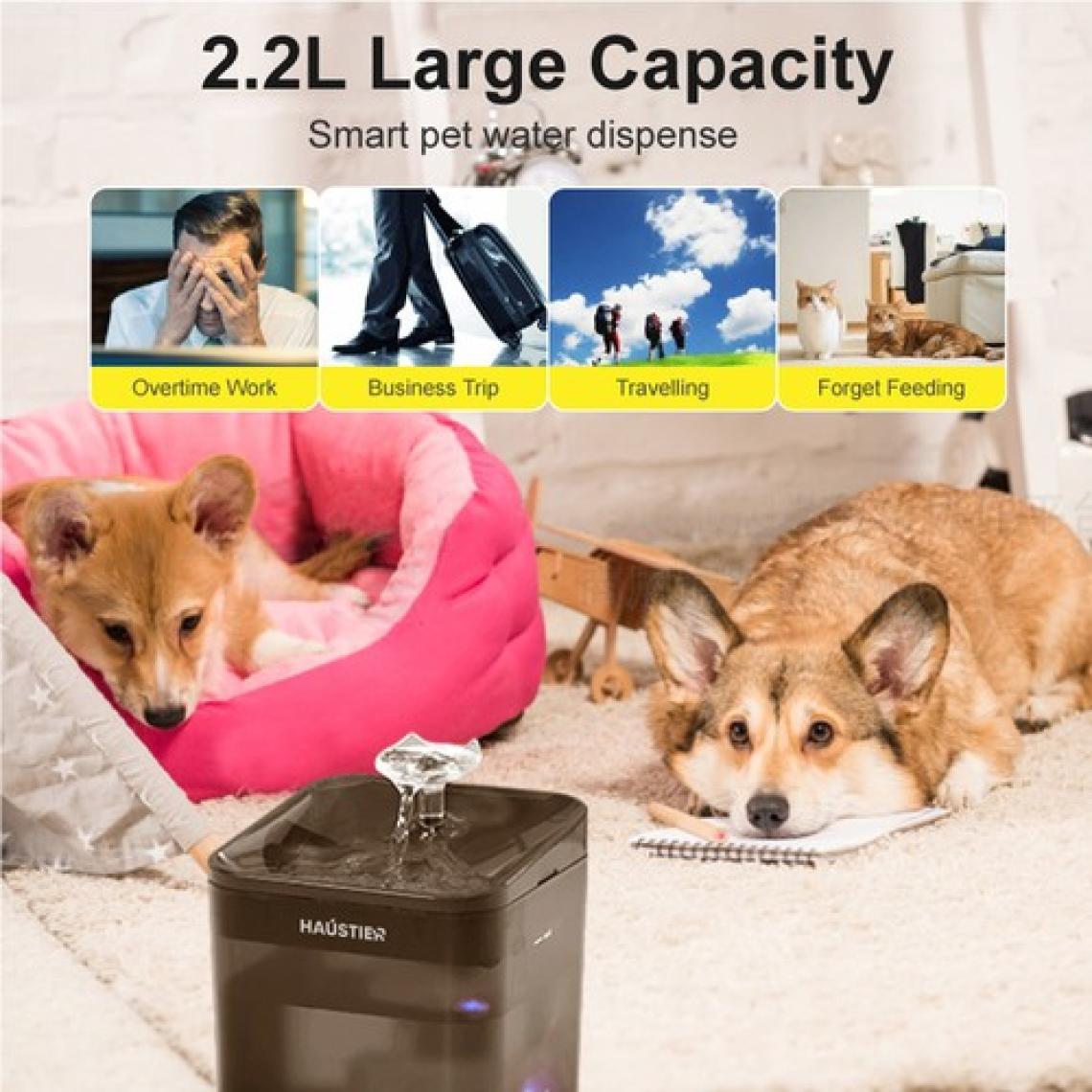 Haustier WF004 Akıllı Kedi Köpek Su Sebili Su Şelalesi Su Pınarı, Uv Su Filtrelemeli - Smart Wifi - Tuya App, Ultra Sessiz, Siyah