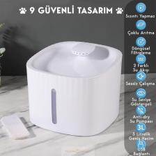 Technosmart Kedi Köpek Su Çeşmesi Su Pınarı Kabı 3 Lt. Seviye Göstergeli 2 Farklı Su Akışlı