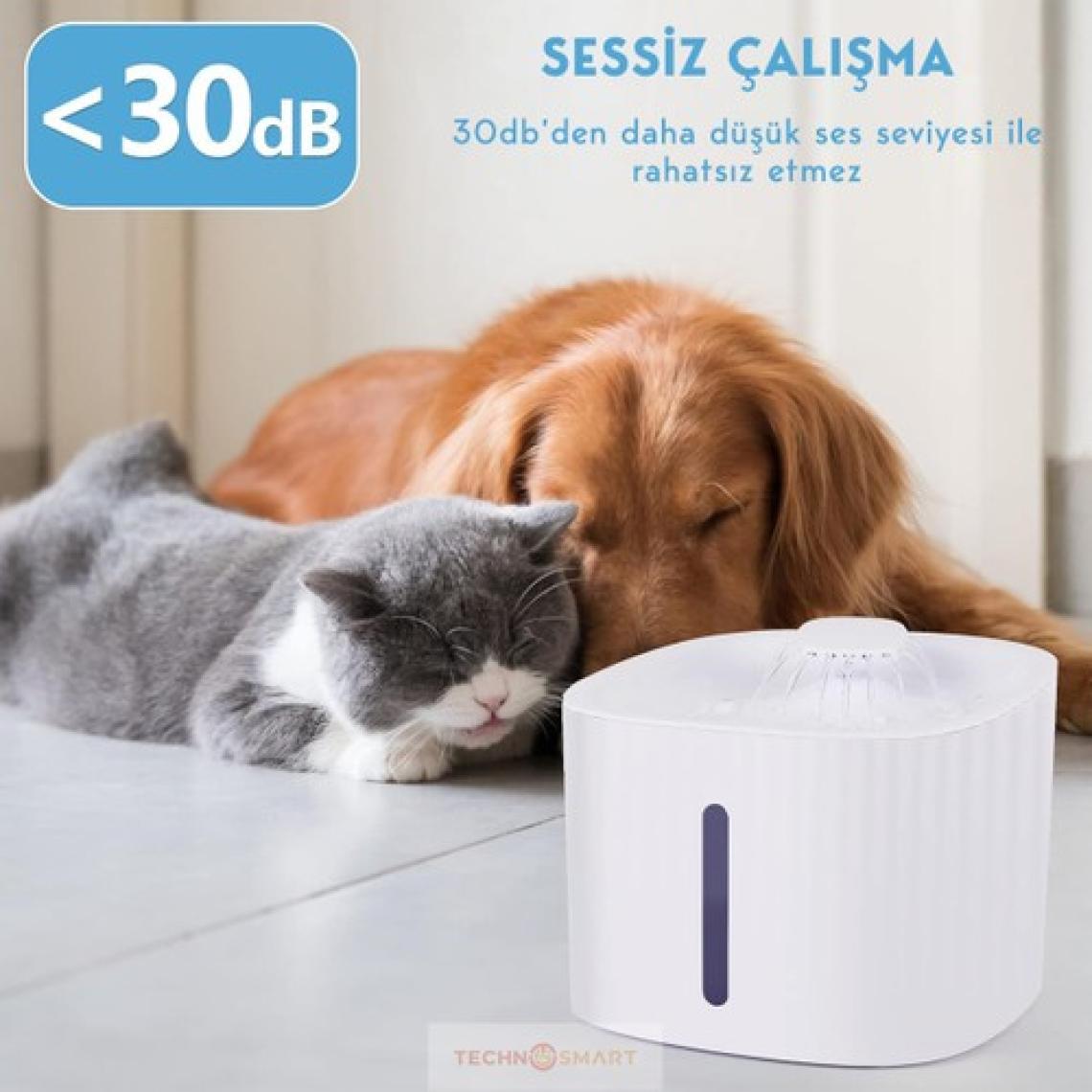 Technosmart Kedi Köpek Su Çeşmesi Su Pınarı Kabı 3 Lt. Seviye Göstergeli 2 Farklı Su Akışlı