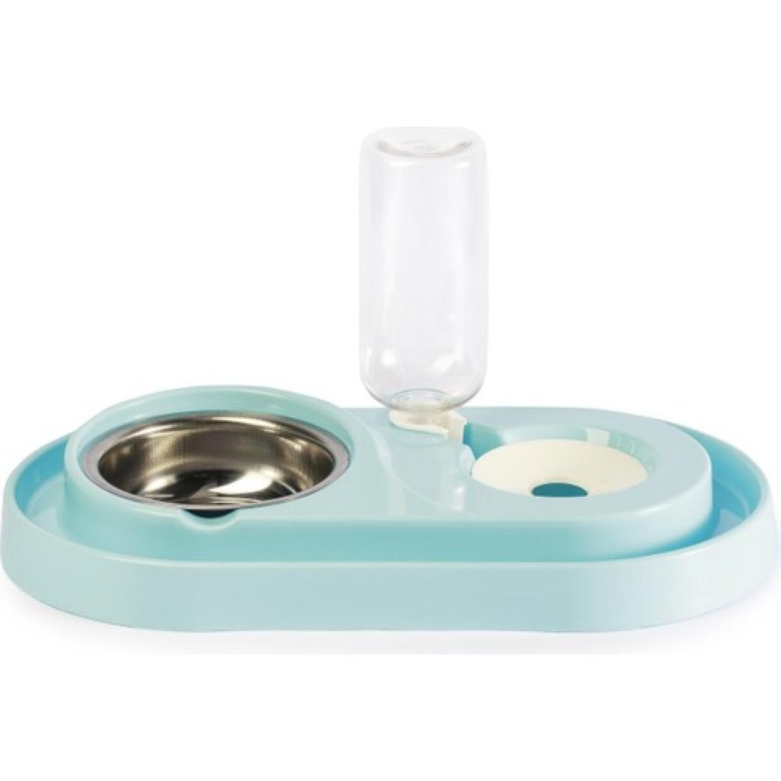 Miapet Hazneli Çelik Taslı Kedi-Köpek Mama ve Su Kabı Seti 500 ml Turkuaz