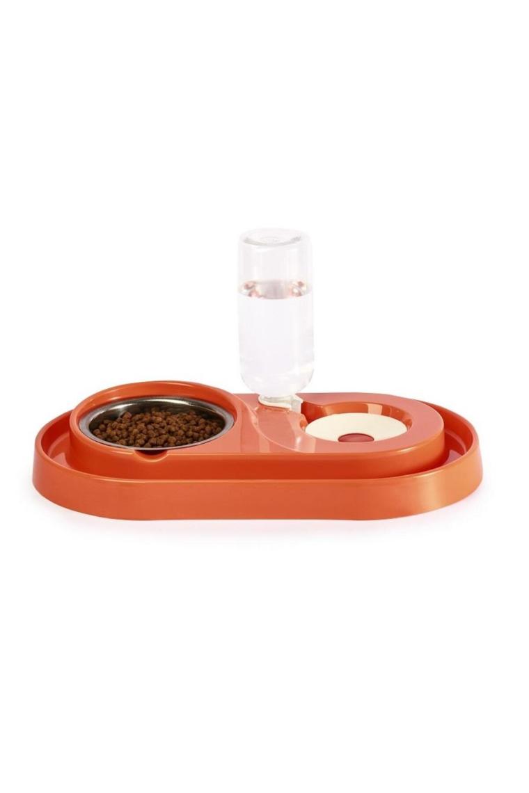 Miapet Hazneli 500 ml Turuncu Kedi Köpek Mama ve Su Kabı Seti