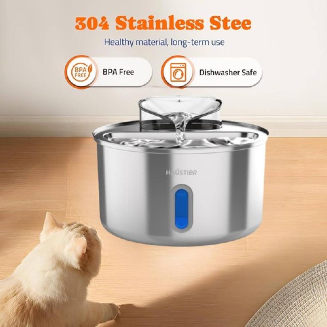 Haustier WF009L-W Pencereli Otomatik Kedi Su Sebili, Kedi Su Çeşmesi, Su Pınarı 3.5lt Geniş Hazne, SUS304 Çelik, Ultra Sessiz, Çok Katmanlı Filtrasyon, Metal Tasarım