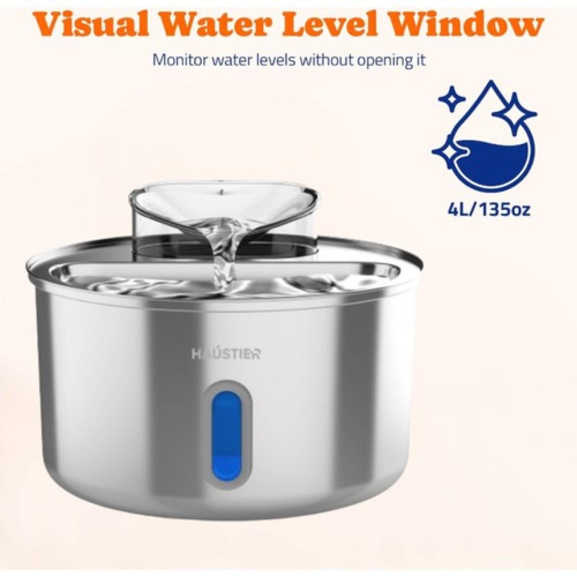 Haustier WF009L-W Pencereli Otomatik Kedi Su Sebili, Kedi Su Çeşmesi, Su Pınarı 3.5lt Geniş Hazne, SUS304 Çelik, Ultra Sessiz, Çok Katmanlı Filtrasyon, Metal Tasarım