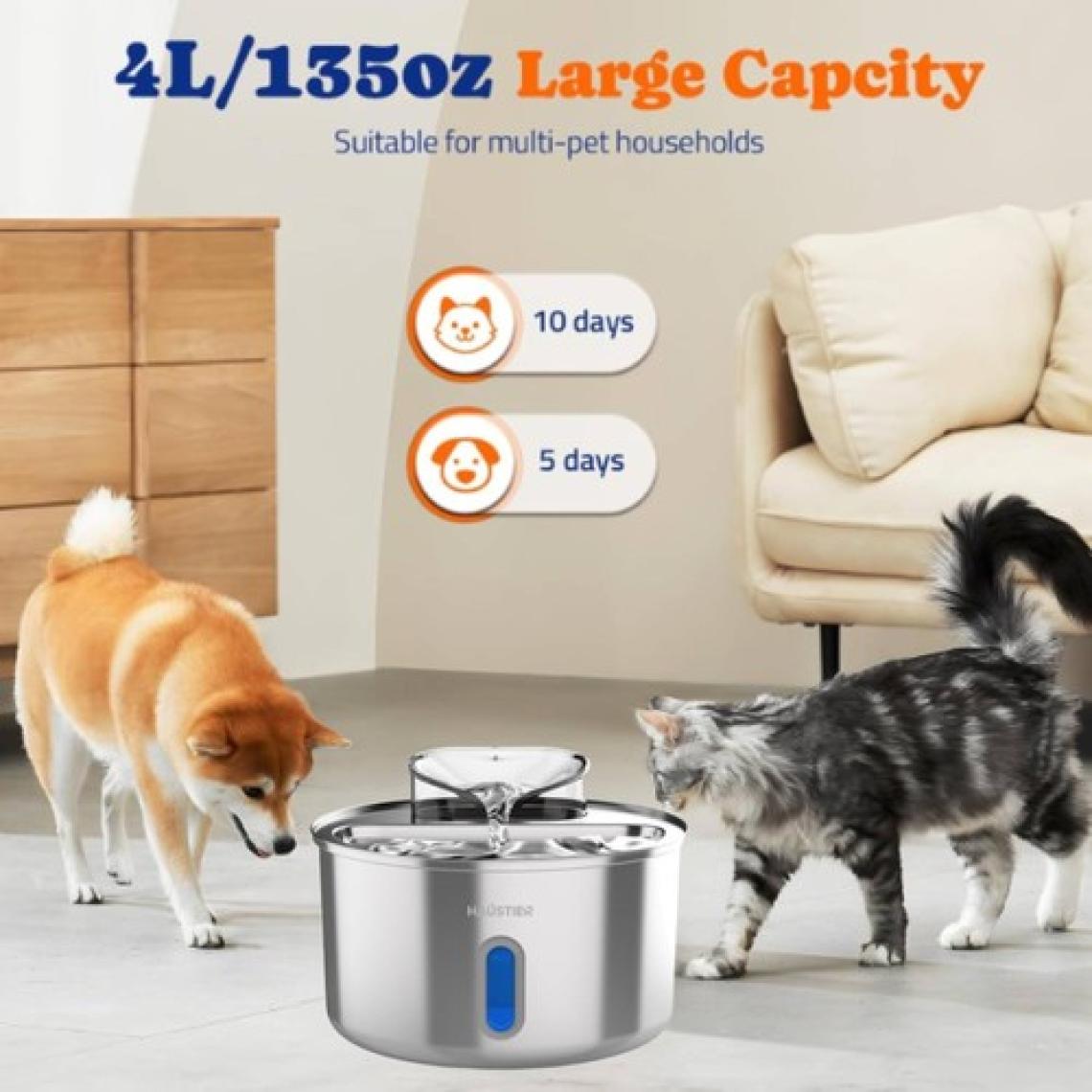 Haustier WF009L-W Pencereli Otomatik Kedi Su Sebili, Kedi Su Çeşmesi, Su Pınarı 3.5lt Geniş Hazne, SUS304 Çelik, Ultra Sessiz, Çok Katmanlı Filtrasyon, Metal Tasarım