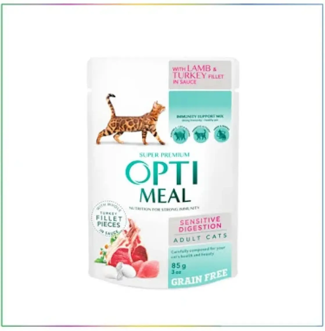 Optimeal Sensitive Digestion Kuzu Etli ve Hindili Konserve Yetişkin Kedi Maması 85 gr
