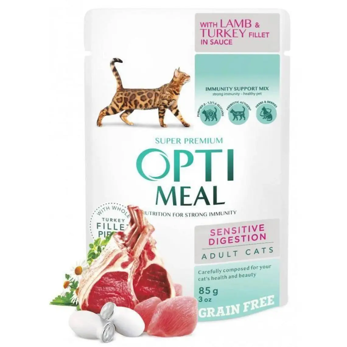 Optimeal Sensitive Digestion Kuzu Etli ve Hindili Konserve Yetişkin Kedi Maması 85 gr