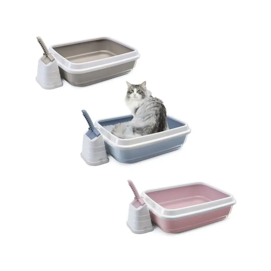 İmac Duo Açık Kedi Tuvalet Kabı ve Kürek Beyaz-Kahverengi