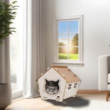 Patihomes Xl Kedi Evi Pencereli- Kedi Kulübesi Bej