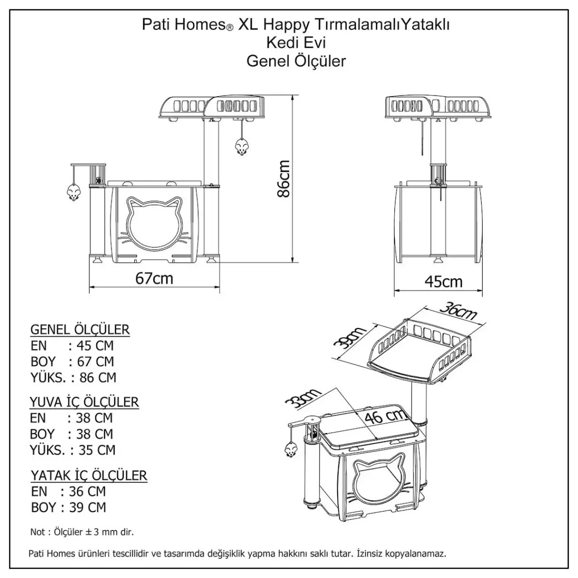 Pati Homes Happy Yataklı Kedi Evi - Kedi Tırmalaması
