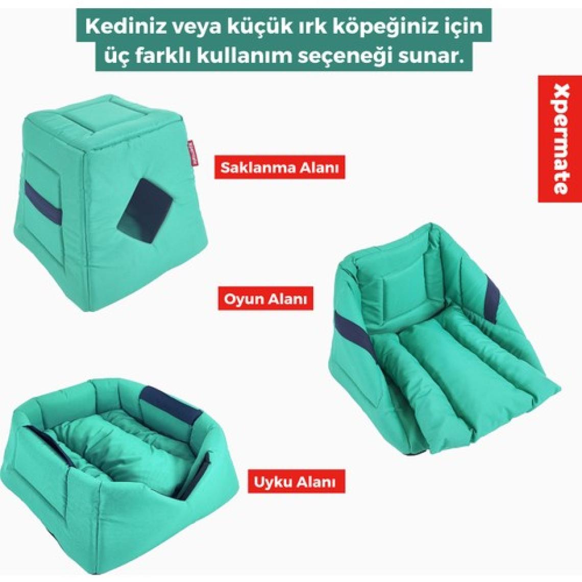 Xpermate 3 Fonksiyonlu Kedi Evi - Küçük Irk Köpek Evi - Kedi Mağara Kedi Yuvası - Kedi Yatağı Turkuaz