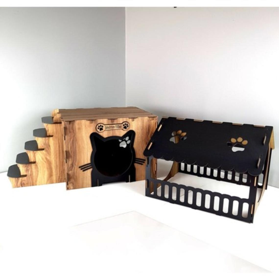 Aswood Teras Katlı Geniş Dayanıklı Kullanışlı Ahşap Kedi Evi
