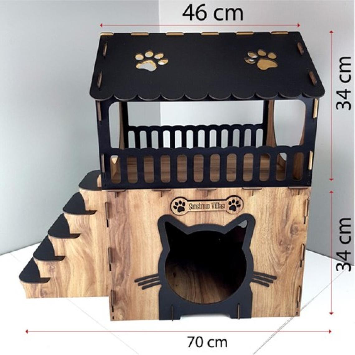 Aswood Teras Katlı Geniş Dayanıklı Kullanışlı Ahşap Kedi Evi