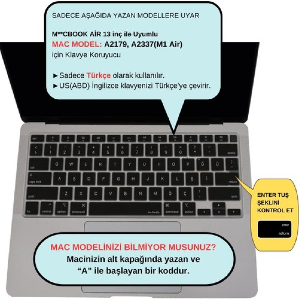 McStorey Macbook Air M1 Klavye Kılıfı US-TR Baskı A2179 A2337 ile Uyumlu