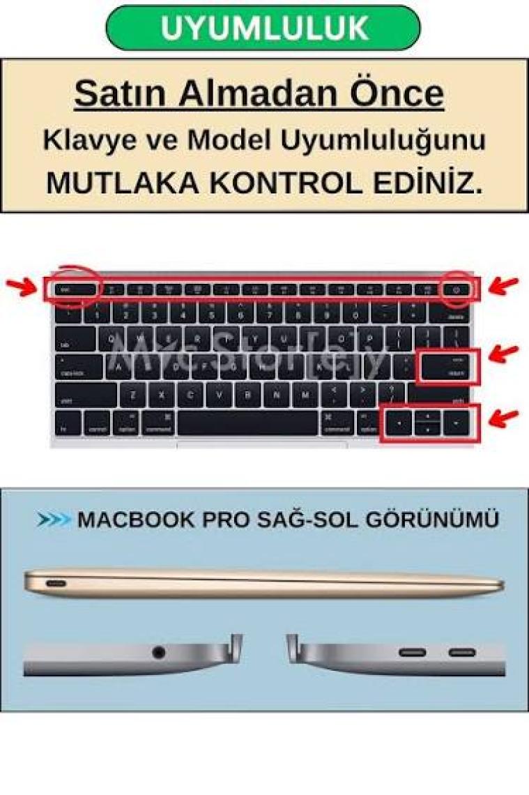 McStorey Laptop Macbook Pro Klavye Kılıf Türkçe Q Baskılı A1534 A1708 ile Uyumlu