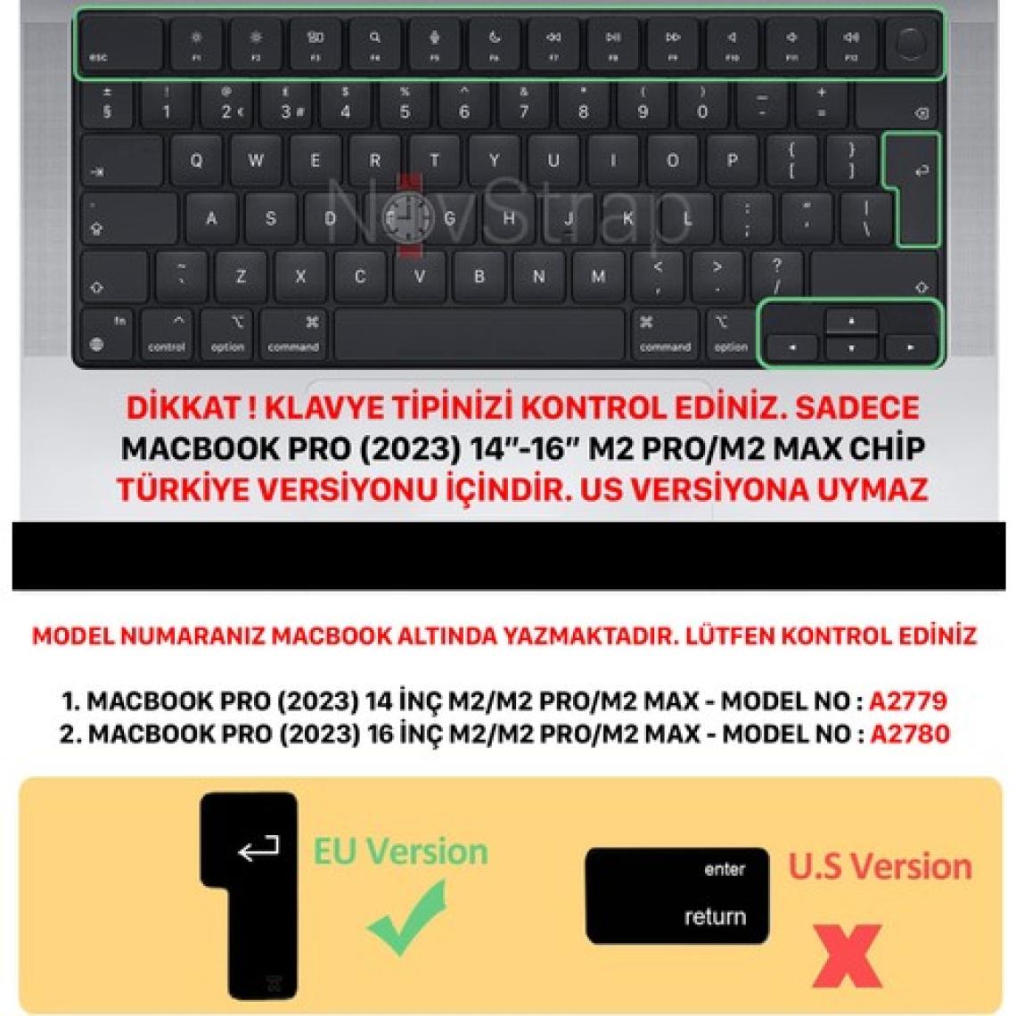 Novstrap Apple Macbook Pro 2023 14 Inç M2 A2779 Uyumlu Türkçe Q Klavye Siyah Klavye Koruyucu Kılıf