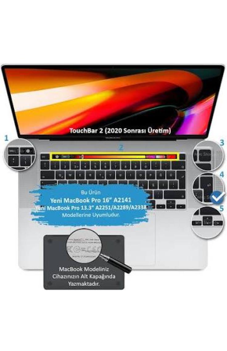 McStorey Macbook Pro Klavye Kılıfı 13inç M1-M2 Türkçe Q Baskı A2338 2289 2251 A2141 ile Uyumlu