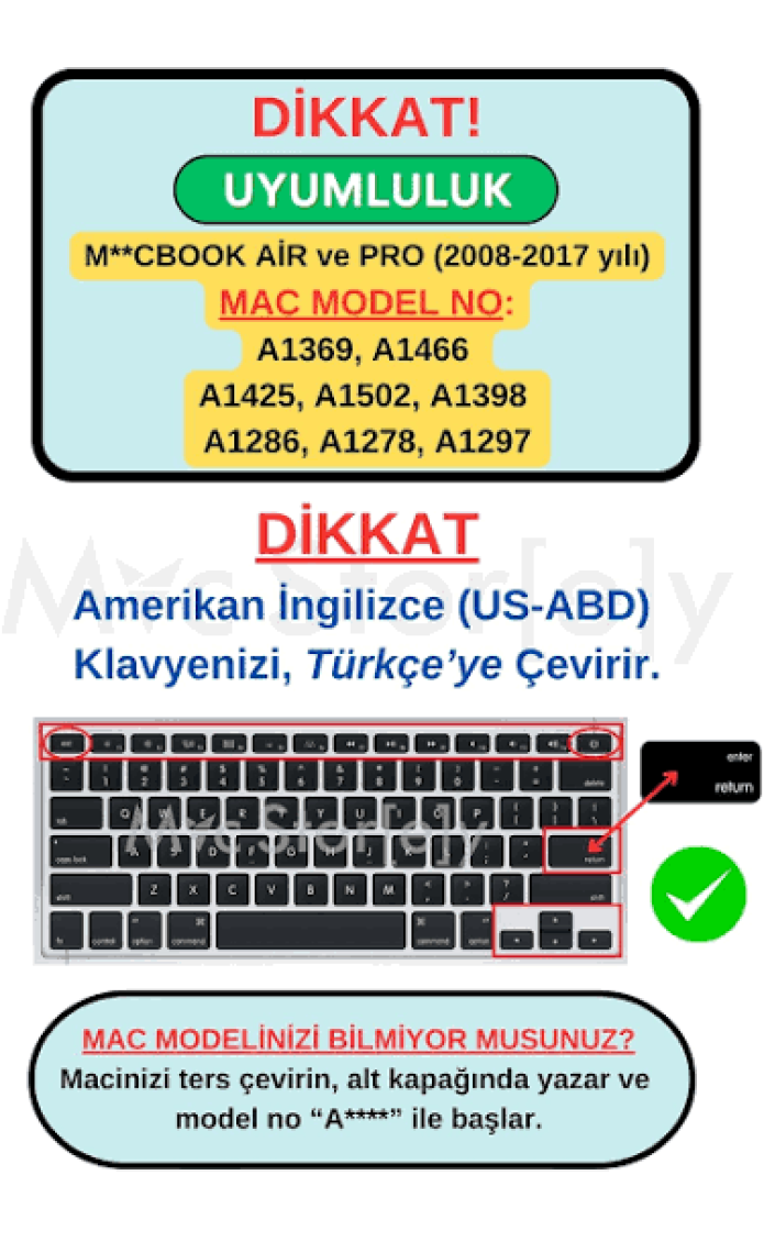 McStorey Macbook Air Pro Klavye Koruyucu (US to TR) Ombre (Eski USB’li Model 2008/2017 yılı) ile Uyumlu