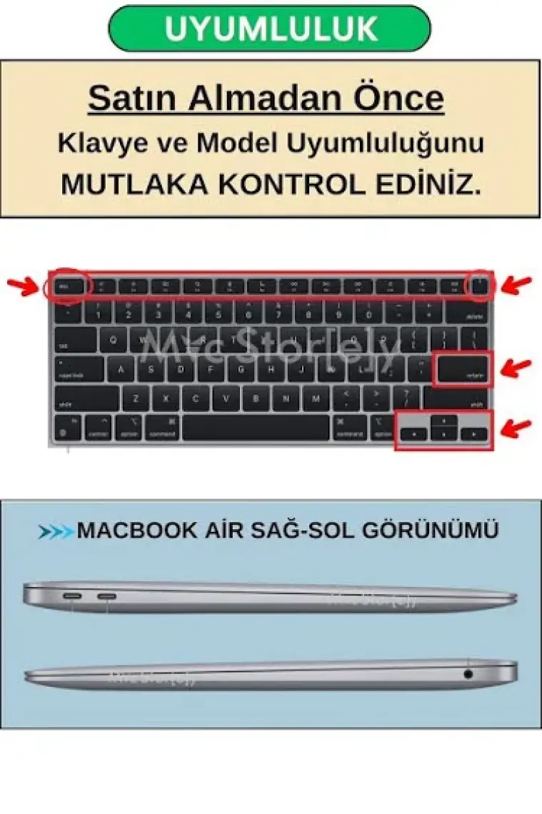 McStorey Macbook Air M1 Klavye Kılıfı US-TR Baskı A2179 A2337 ile Uyumlu