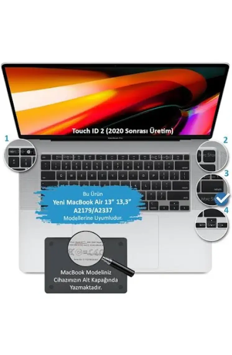 McStorey Macbook Air M1 Klavye Kılıfı US-TR Baskı A2179 A2337 ile Uyumlu