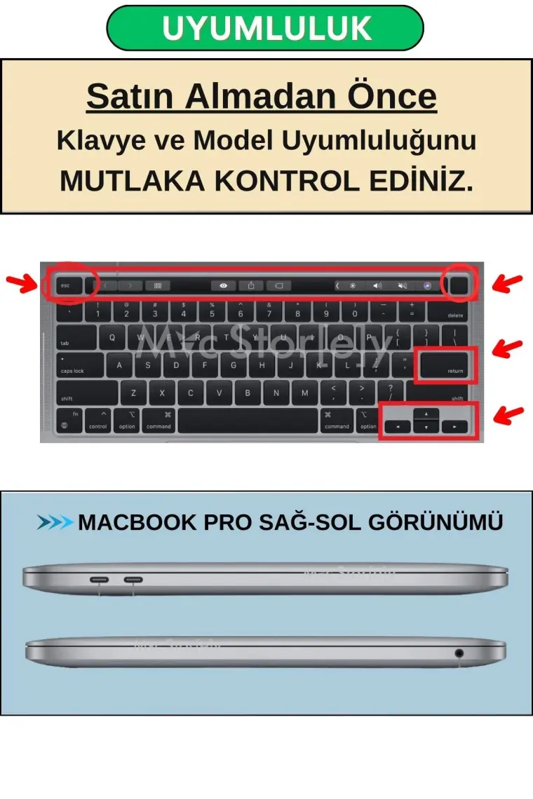McStorey Macbook Pro Klavye Kılıfı 13inç M1-M2 US(ABD) İngilizce A2338 2289 2251 A2141 Uyumlu