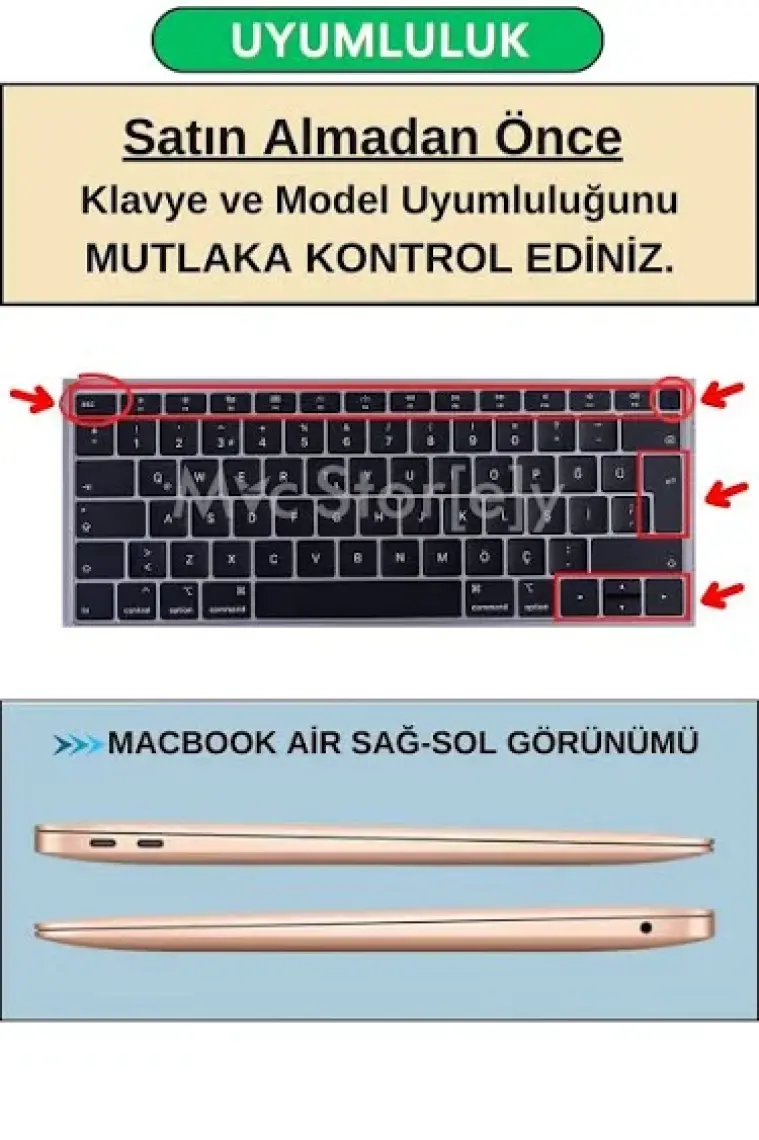 McStorey Laptop Macbook Air Klavye Kılıfı Türkçe Q Harf Baskılı A1932 ile Uyumlu