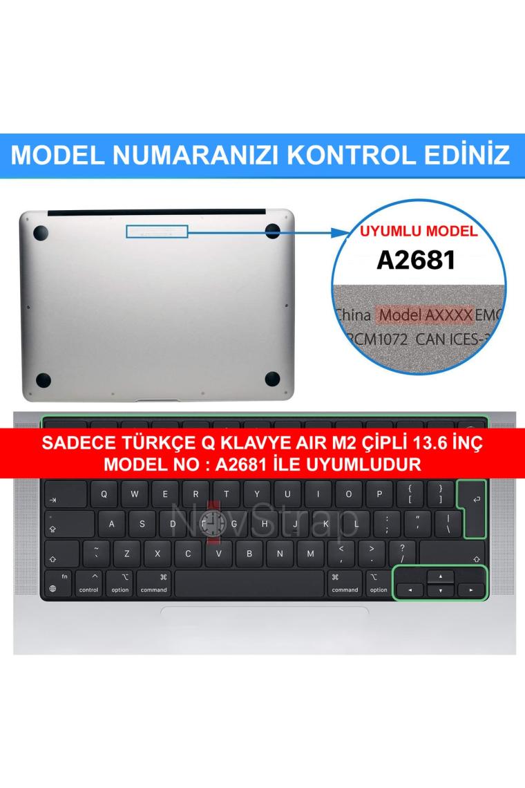 Novstrap Apple Macbook Air 2022 13.6 M2 A2681 Uyumlu Türkçe Q Klavye Şeffaf Klavye Koruyucu Kılıf