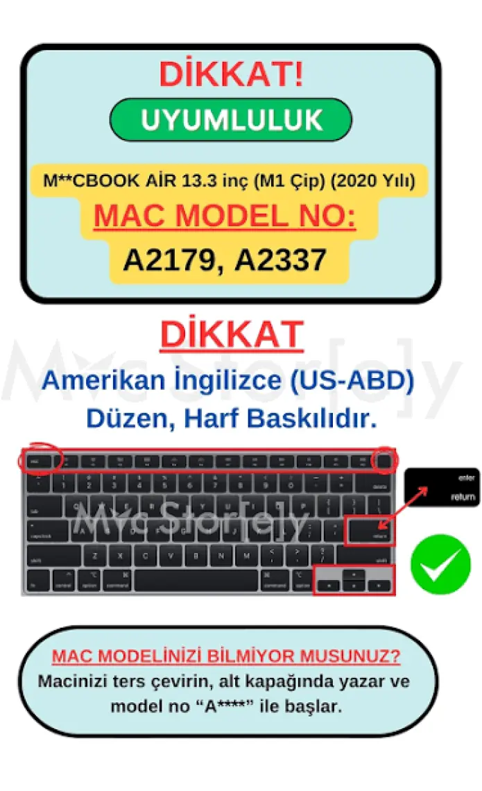 McStorey Macbook Air M1 Klavye Kılıfı US(ABD) İngilizce Harf Baskı A2179 A2337 ile Uyumlu