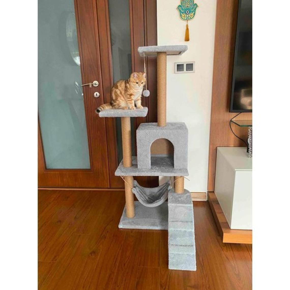 Nursoft B-07 Hamaklı Yuvalı Lüx Kedi Tırmalama Evi Gri
